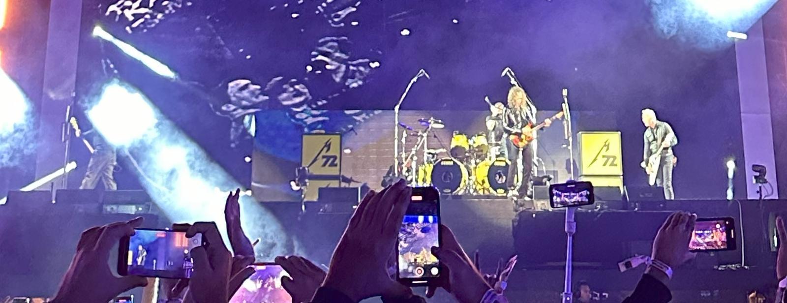 Metallica performing at their historic Riyadh concert during the Soundstorm Festival, fulfilling a long-time dream for Saudi fans.