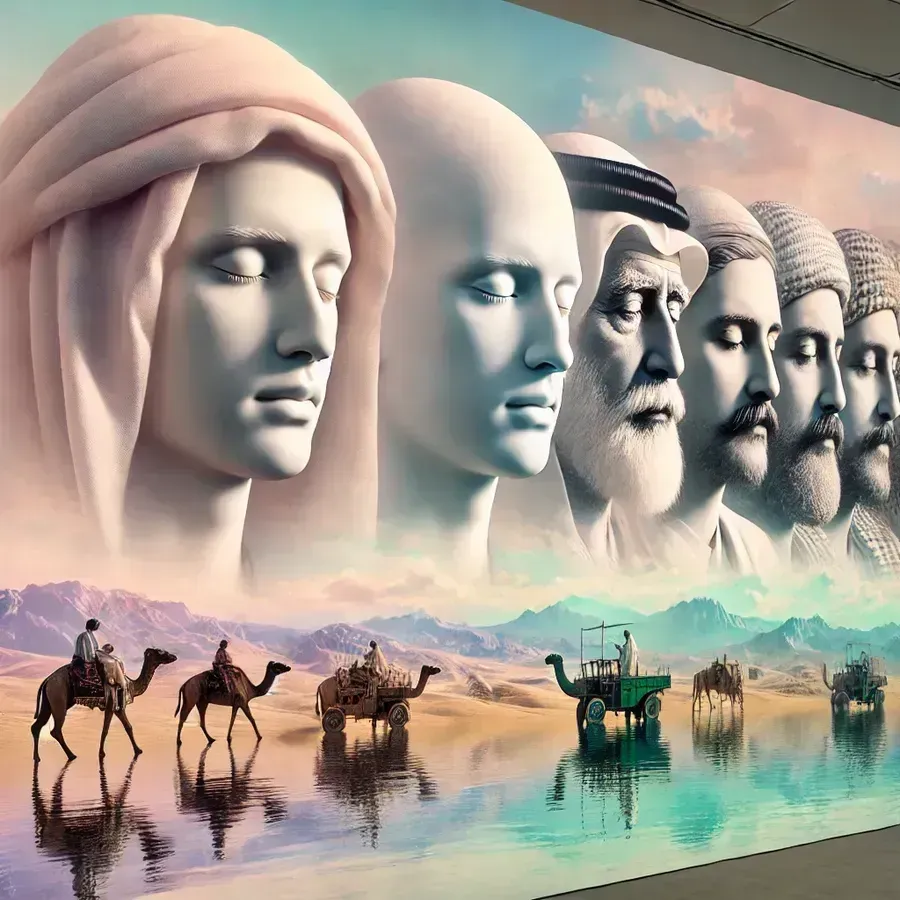 An AI-generated image blending Saudi cultural identity, merging past memories with future possibilities.