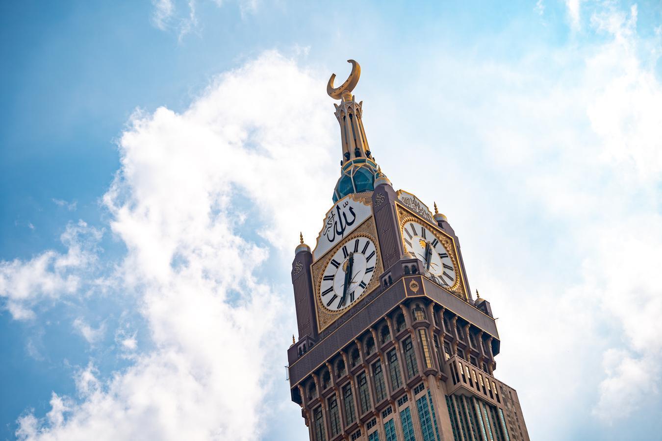 Close-up of Makkah Tower in the city, highlighting its role in the daily life and religious landscape.