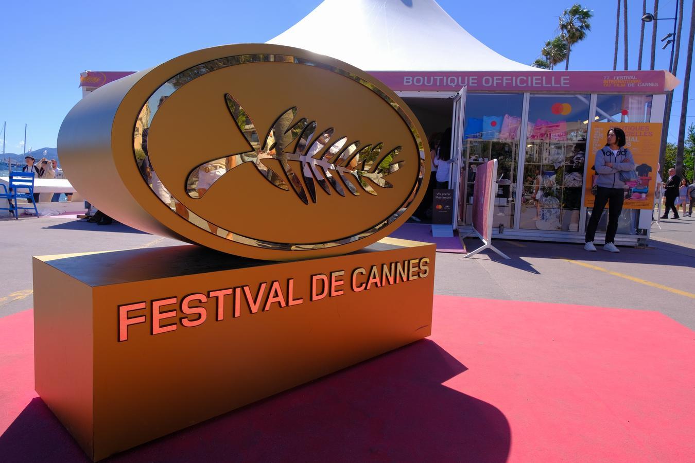 Golden Cannes Film Festival logo displayed outdoors near the official boutique, highlighting the international stage where Saudi Arabia’s emerging film sector showcased its first official entry, Norah.