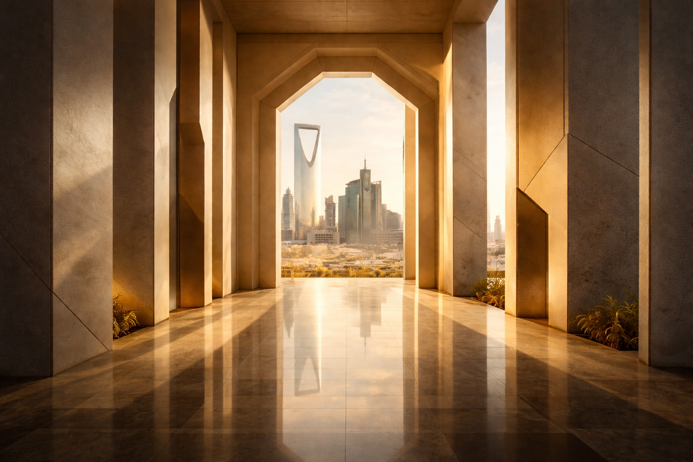 Abstract architectural corridor in Saudi Arabia symbolising the tension between trust-based systems and institutional transparency in a modernising society.
